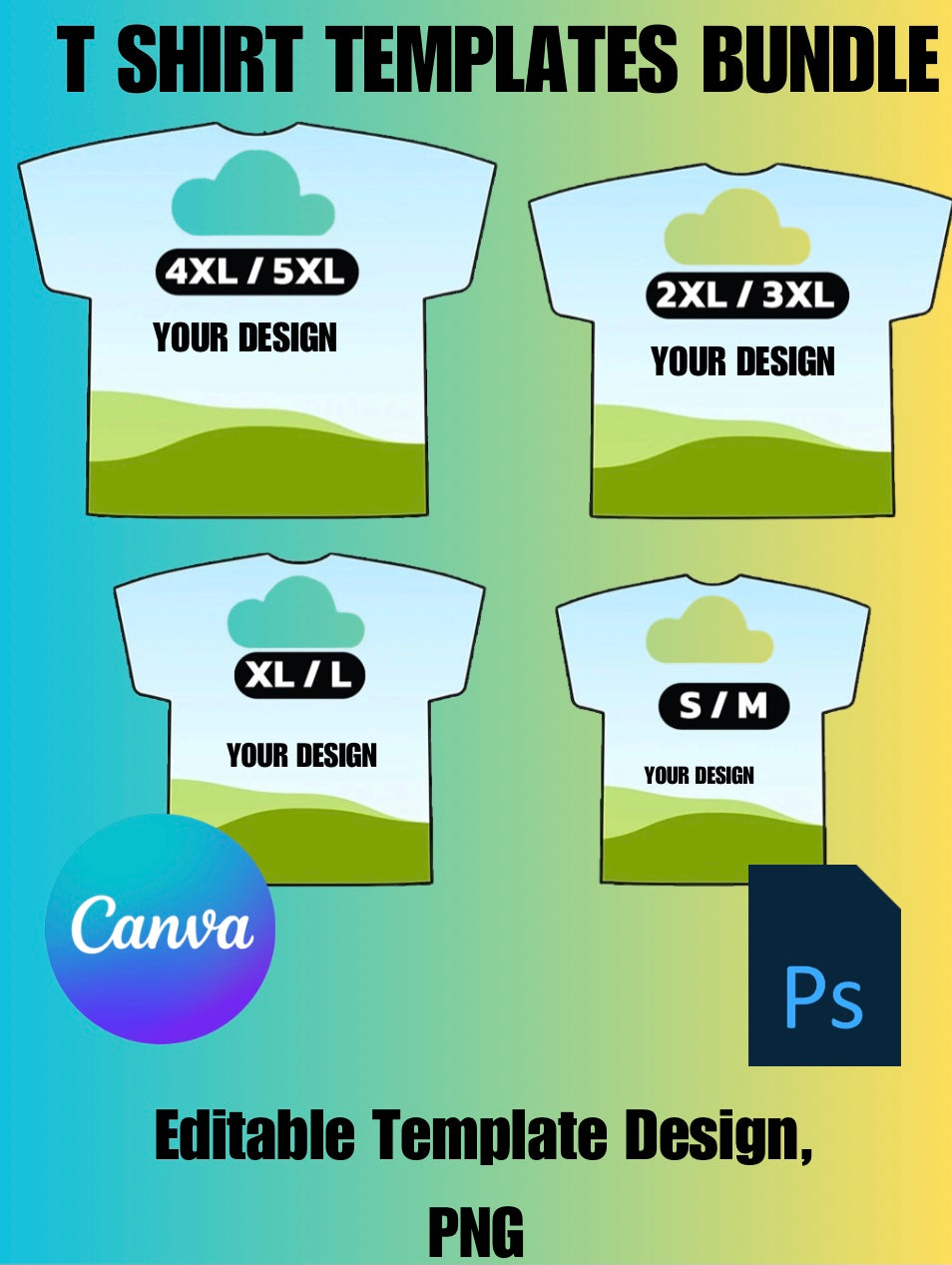 All over shirt template different sizes Editable template